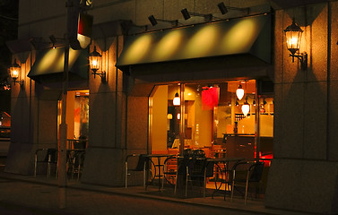 Image showing Night coffee bar and terrace