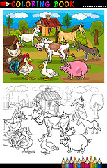 Image showing Cartoon Farm and Livestock Animals for Coloring