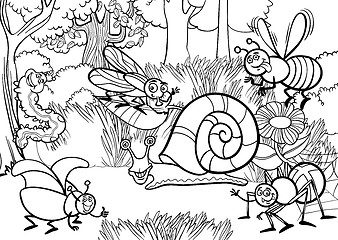 Image showing cartoon insects for coloring book
