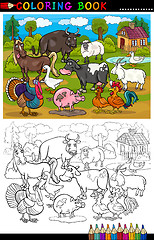 Image showing Cartoon Farm and Livestock Animals for Coloring