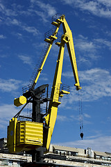 Image showing house sky clouds and crane 