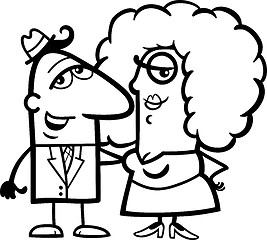 Image showing black and white funny couple cartoon