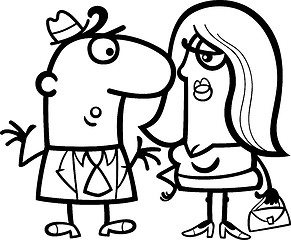 Image showing black and white funny couple cartoon