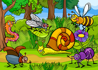 Image showing cartoon insects on nature rural scene