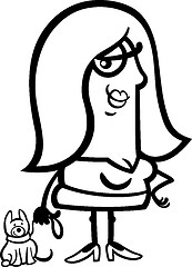 Image showing happy woman with puppy cartoon