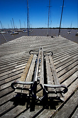 Image showing harbor water coastline bench and summer