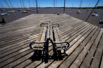 Image showing harbor water coastline bench