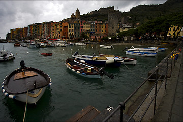 Image showing water  boat  house and coastline 