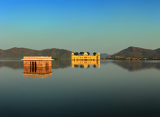 Image showing landscape with jal mahal on lake in Jaipur