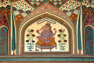 Image showing paint on wall of palace in Jaipur fort