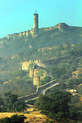 Image showing mountain walls of Jaipur fort