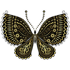 Image showing Fantasy vintage black-gold butterfly