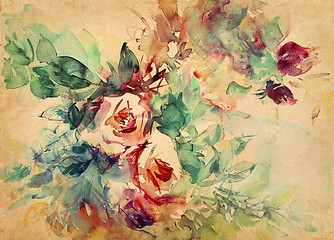 Image showing watercolor roses painted on paper