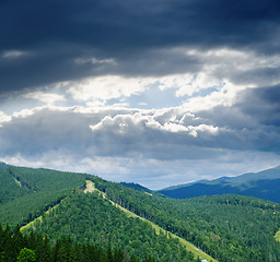 Image showing Beautiful green mountain landscape under dramatic sky in Carpath