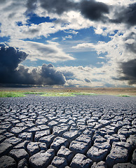 Image showing view to dry lake and dramatic sky over it