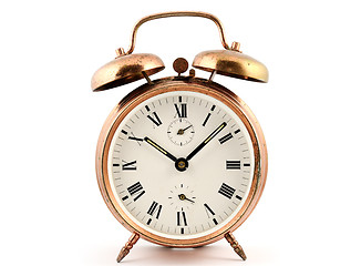 Image showing old-fashioned vintage copper alarm clock  