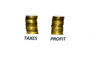 Image showing Taxes and profit signs at coin piles