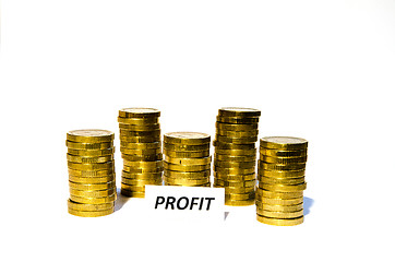 Image showing Profit sign at coin piles