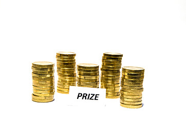 Image showing Prize sign at coin piles