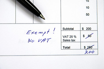 Image showing Incorrect invoice, VAT exempt