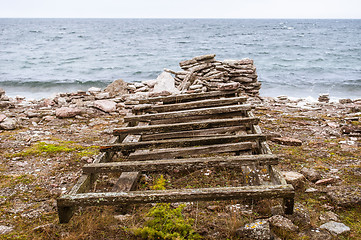 Image showing Wooden ladder for boats