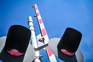 Image showing railroad crossing sign and gate