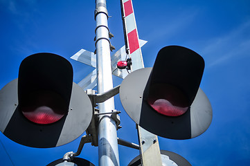 Image showing railroad crossing sign and gate