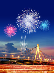 Image showing firework over city at night