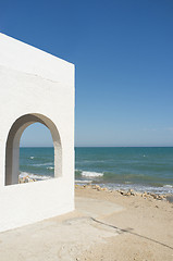 Image showing Whitewashed ocean front house