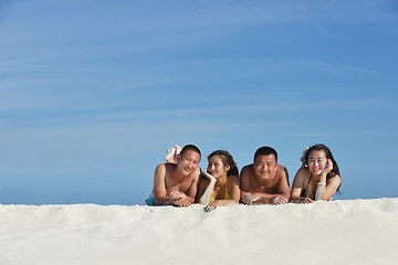 Image showing group of happy young people have fun on bach