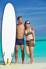 Image showing happy young  couple enjoying summer on beach