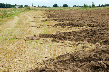 Image showing agricultural part plowed field ground soil autumn 