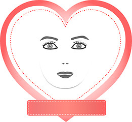 Image showing female face in a heart with empty pink copy space