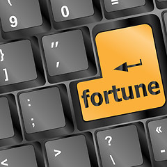 Image showing Foortune for investment concept with a orange button on computer keyboard