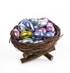 Image showing Chocolate Eggs In A Nest