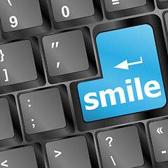 Image showing Computer keyboard with smile words on key - business concept