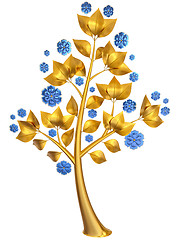 Image showing golden tree with blue flowers