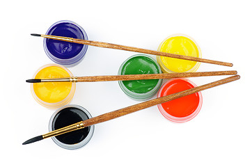 Image showing Watercolors and Paintbrushes