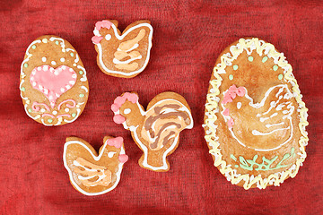 Image showing Easter gingerbreads rooster and hen