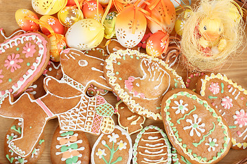 Image showing collection of easter gingerbreads and eggs