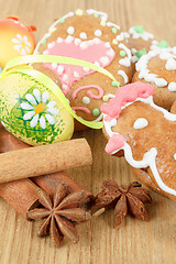 Image showing Easter gingerbreads and painted egg