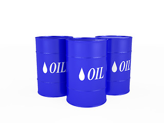 Image showing Three blue barrels with the oil