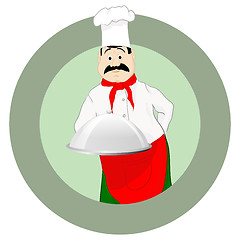 Image showing The cook in a cap with a tray