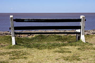 Image showing water coastline bench and summer 