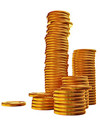 Image showing Stacks of gold dollar coins