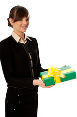 Image showing green box with yellow bow as a gift