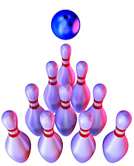 Image showing Bowling ball crashing into the skittles