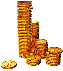 Image showing Stacks of gold dollar coins