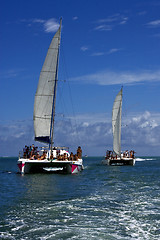 Image showing  catamaran and coastline in mauritius