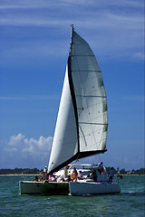 Image showing catamaran tropical lagoon hill navigable